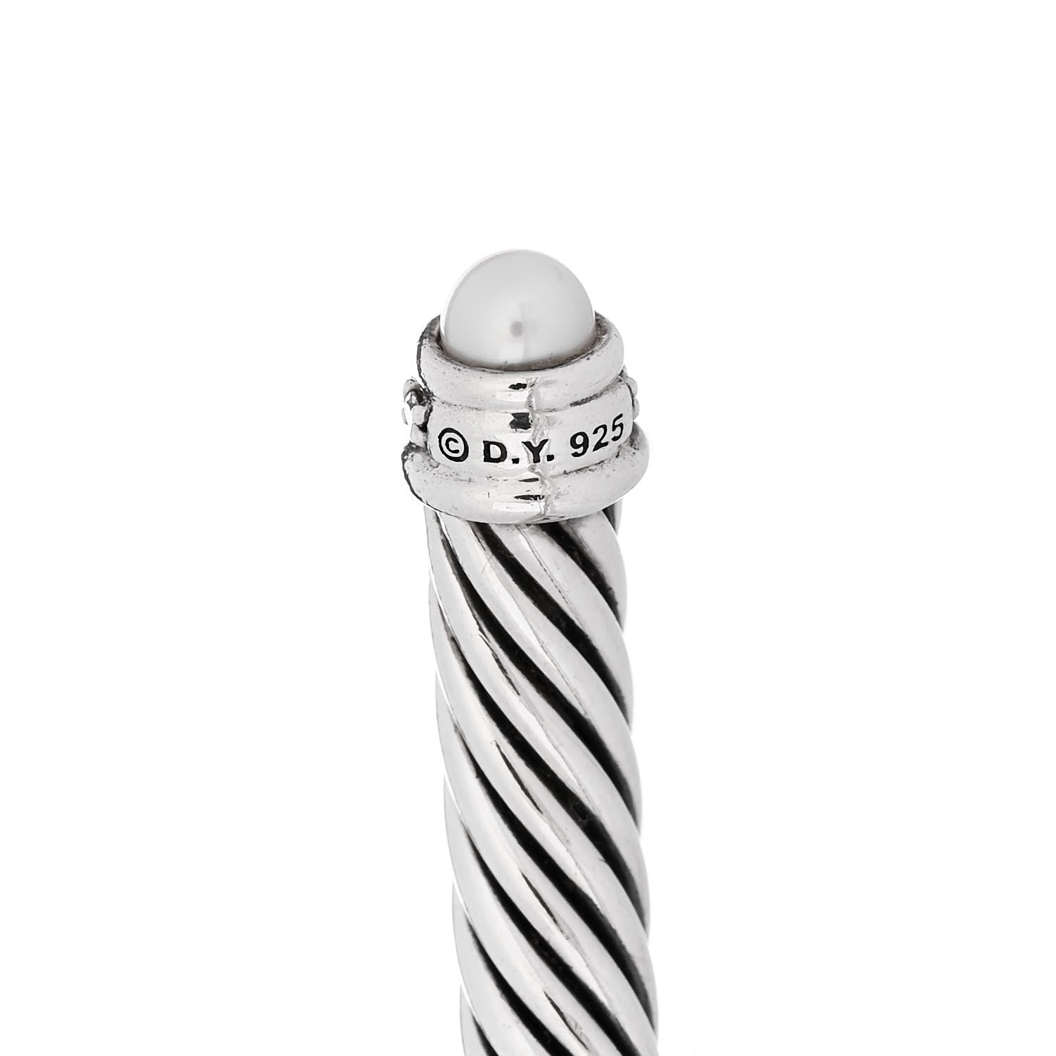 David Yurman Sterling Silver Diamond Pearl 5mm Cable Classics Bracelet 3 of 5