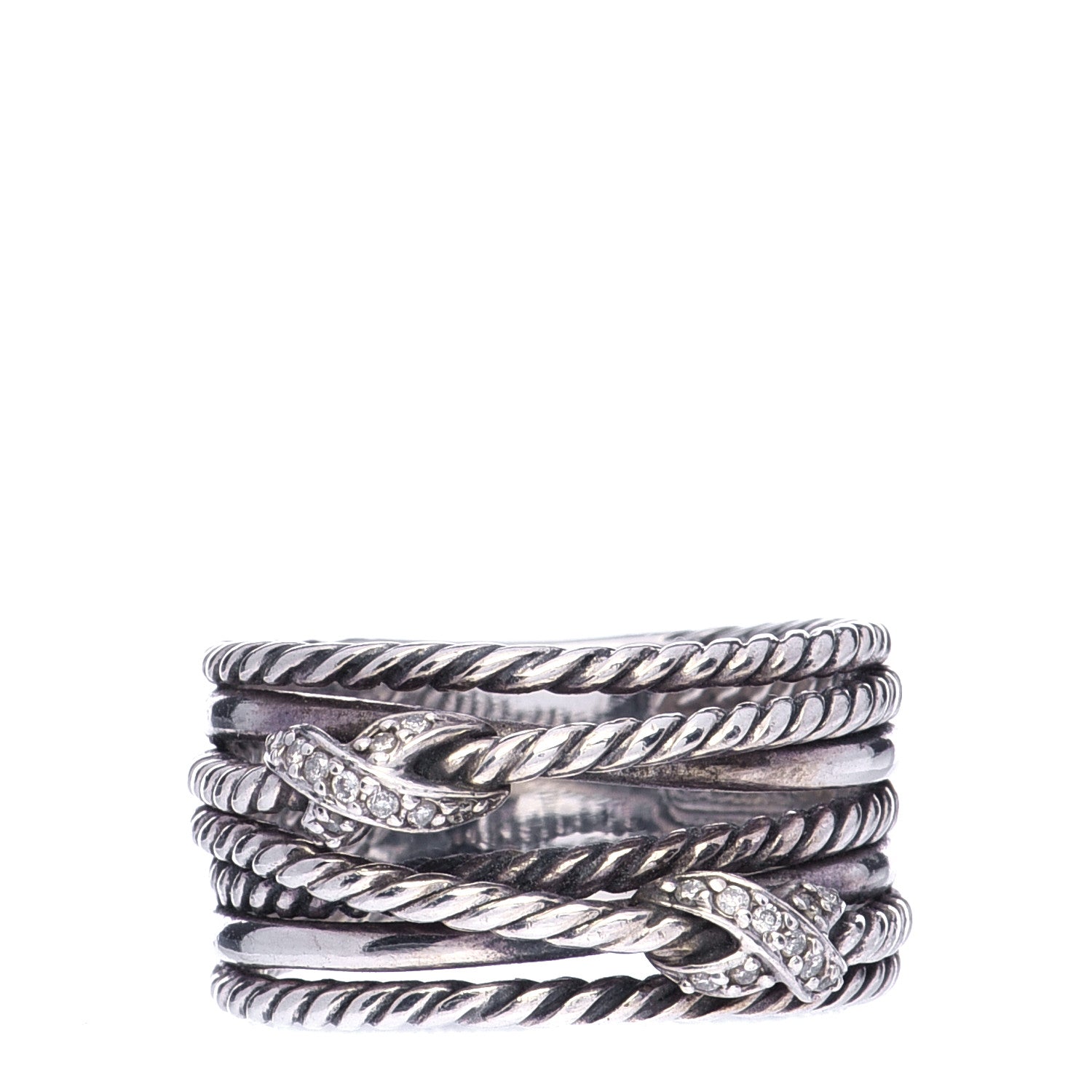 David Yurman Sterling Silver Diamond Double X Crossover Ring 58 8.5 1 of 5