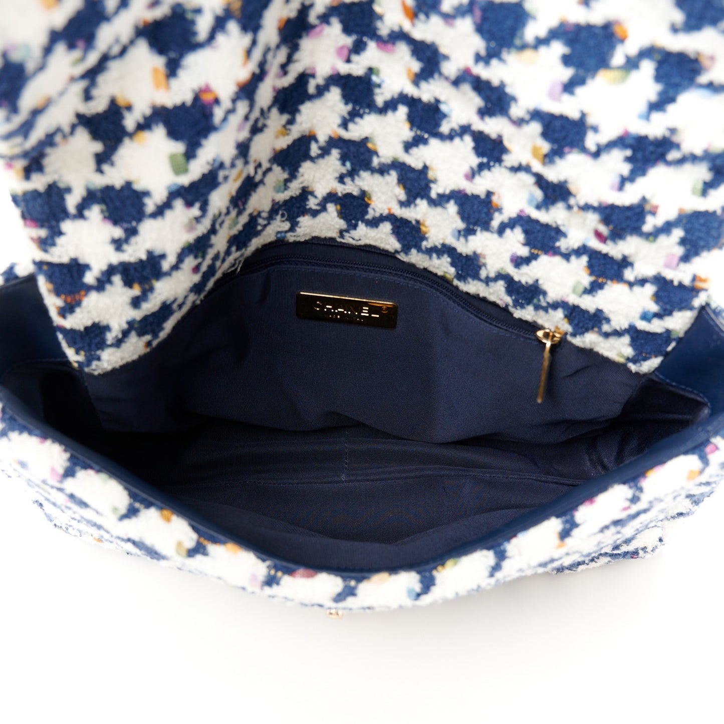 Tweed Quilted Large Chanel 19 Flap Ecru Navy Blue Multicolor