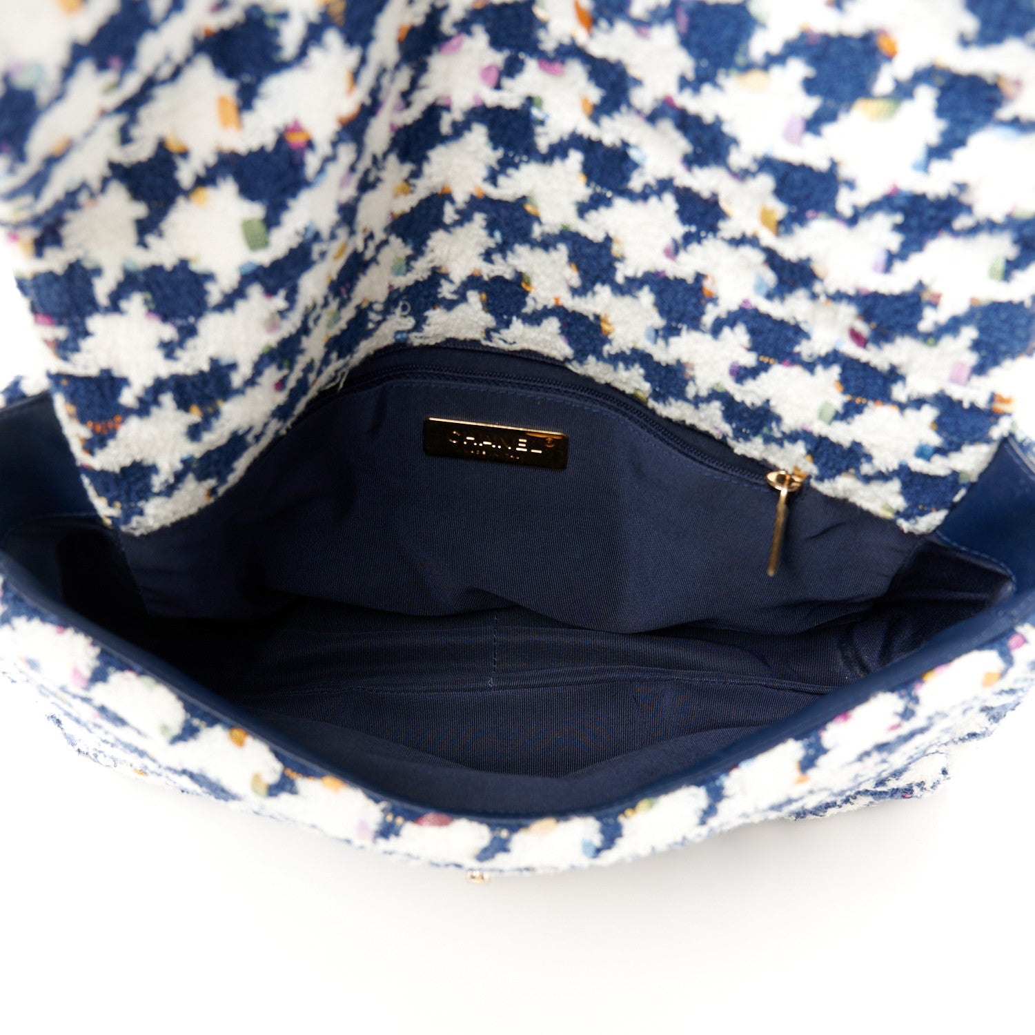 Chanel Tweed Quilted Large Chanel 19 Flap Ecru Navy Blue Multicolor 5 of 10
