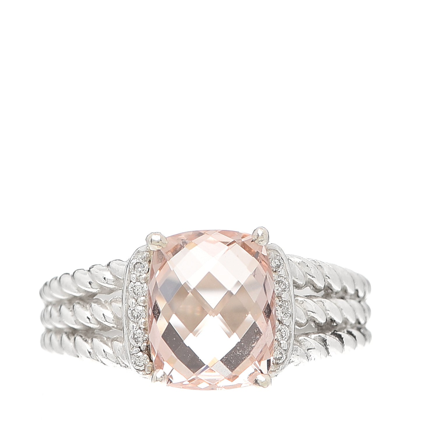 Sterling Silver Diamond Morganite 10mm Petite Wheaton Ring 56 7.5