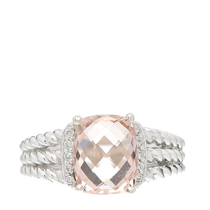 David Yurman Sterling Silver Diamond Morganite 10mm Petite Wheaton Ring 56 7.5 1 of 4
