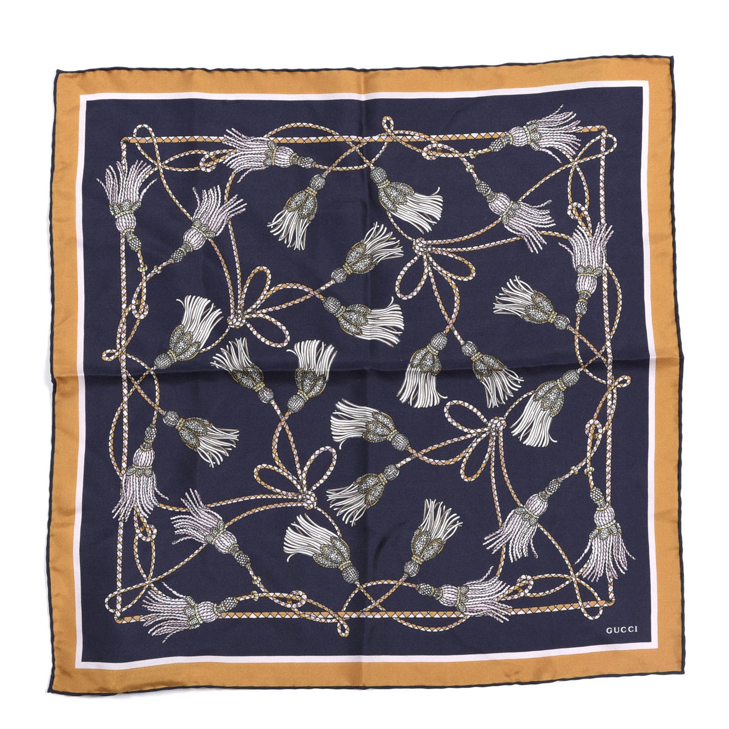 Silk Intrigue Print Square Scarf Navy