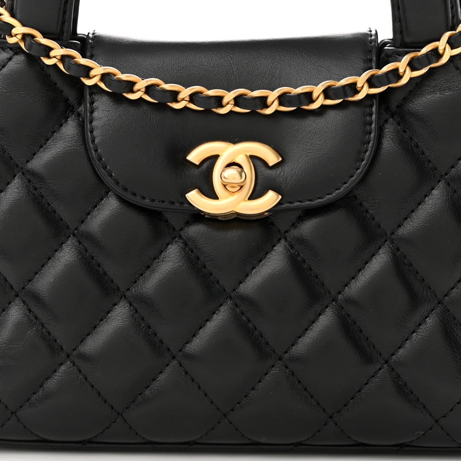Chanel Shiny Aged Calfskin Quilted Nano Kelly Shopper Black 8 of 12