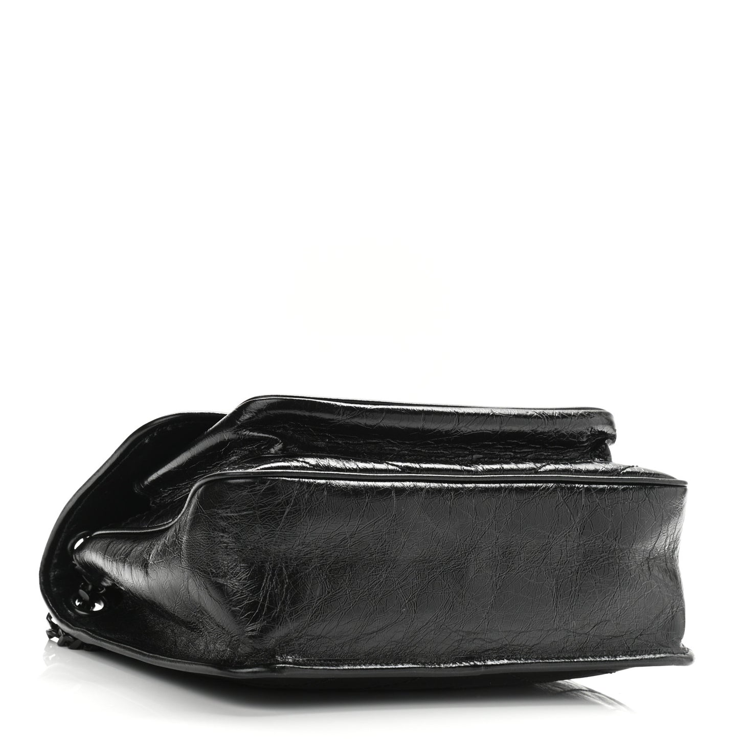Crinkled Calfskin Matelasse Monogram Medium Niki Chain Satchel Black