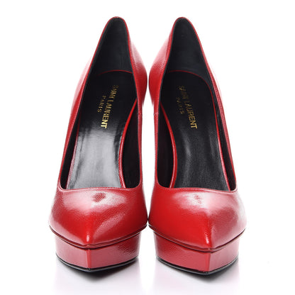 Saint Laurent Pebbled Patent Calfskin Janis 105 Platform Pumps 40 New Red 2 of 9