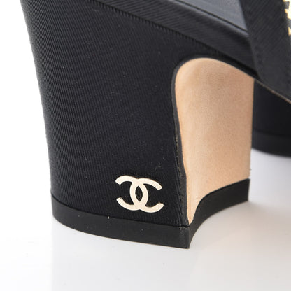 Chanel Lace Grosgrain Cap Toe CC Slingback Pumps 37 Navy Black 7 of 9