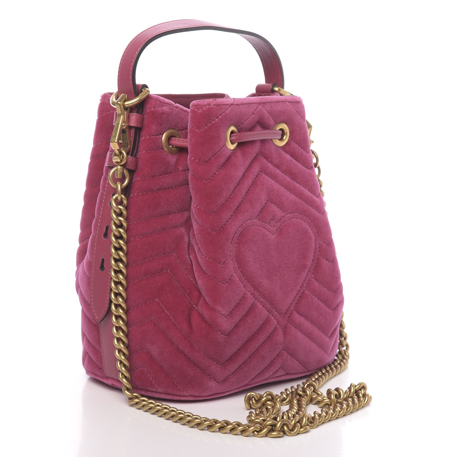 Gucci Velvet Matelasse GG Marmont Bucket Bag Light Raspberry Rose 3 of 10