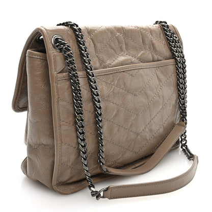 Saint Laurent Crinkled Calfskin Matelasse Monogram Medium Niki Chain Satchel Dusty Grey 3 of 9
