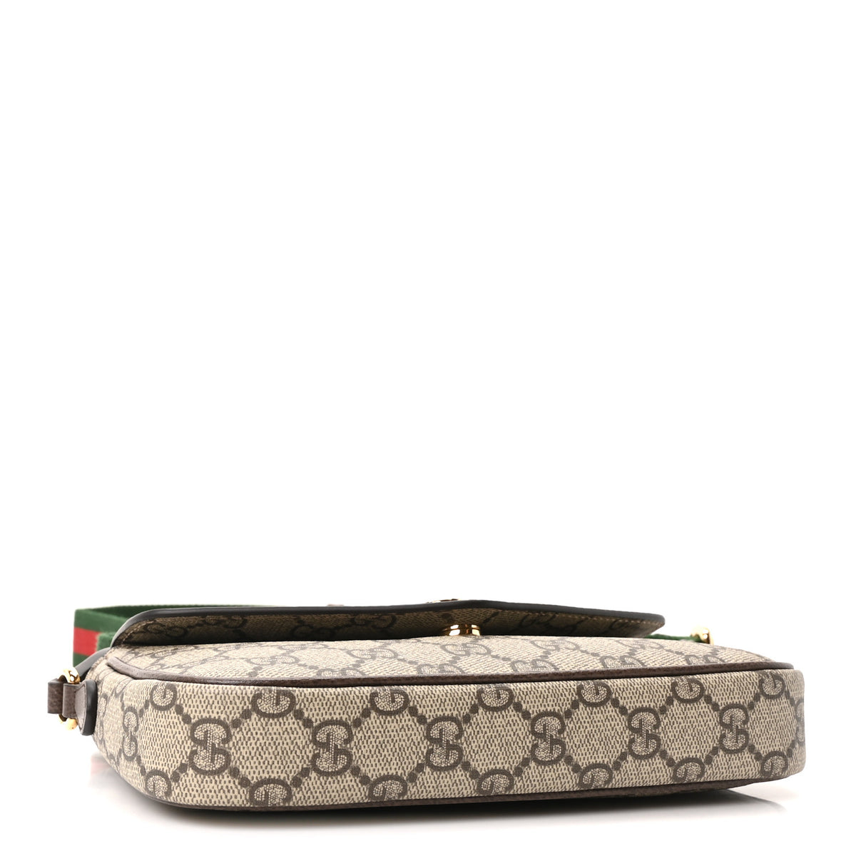 Gucci GG Supreme Monogram Textured Dollar Calfskin Web Mini Ophidia Envelope Shoulder Bag Beige Ebony 4 of 11