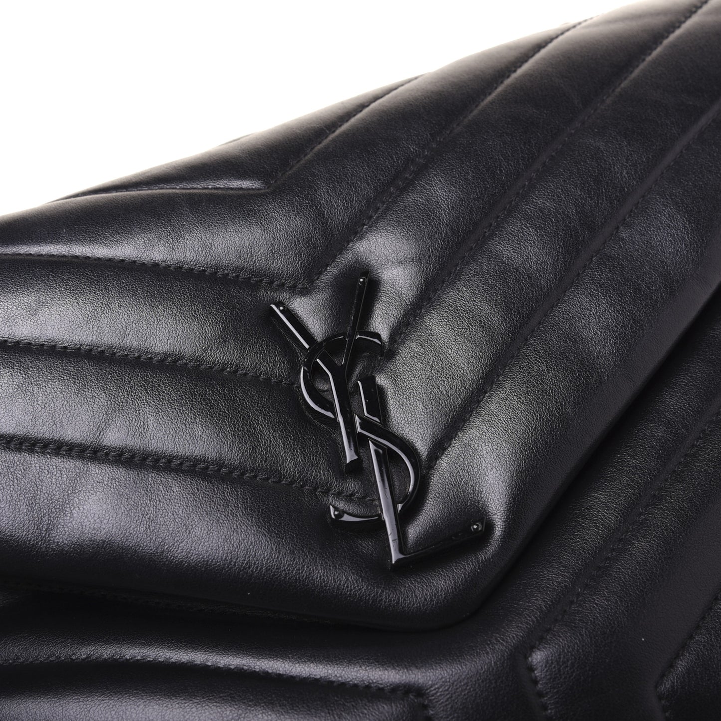 Calfskin Y Quilted Monogram Medium Loulou Chain Satchel Black