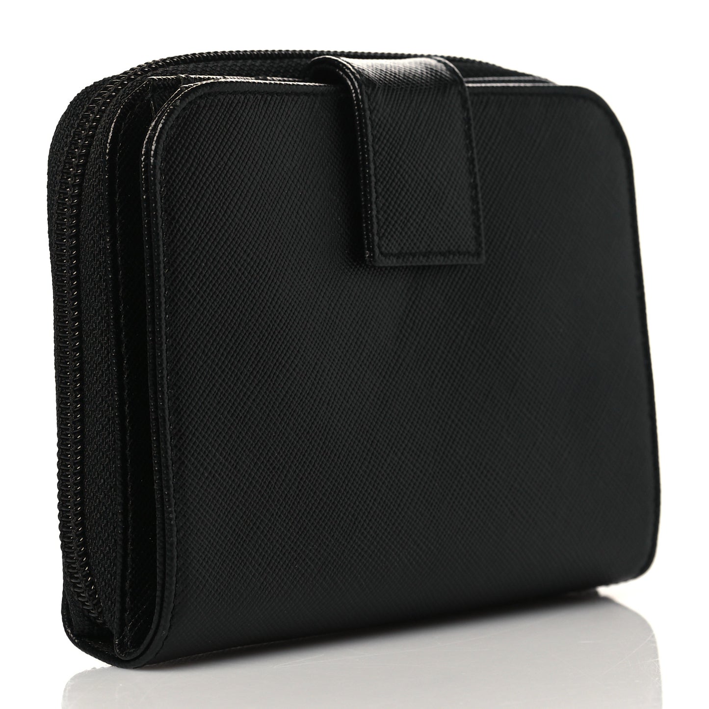 Saffiano Triangle Compact Zip Around Wallet Black