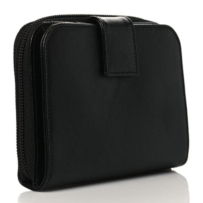 Prada Saffiano Triangle Compact Zip Around Wallet Black 3 of 7