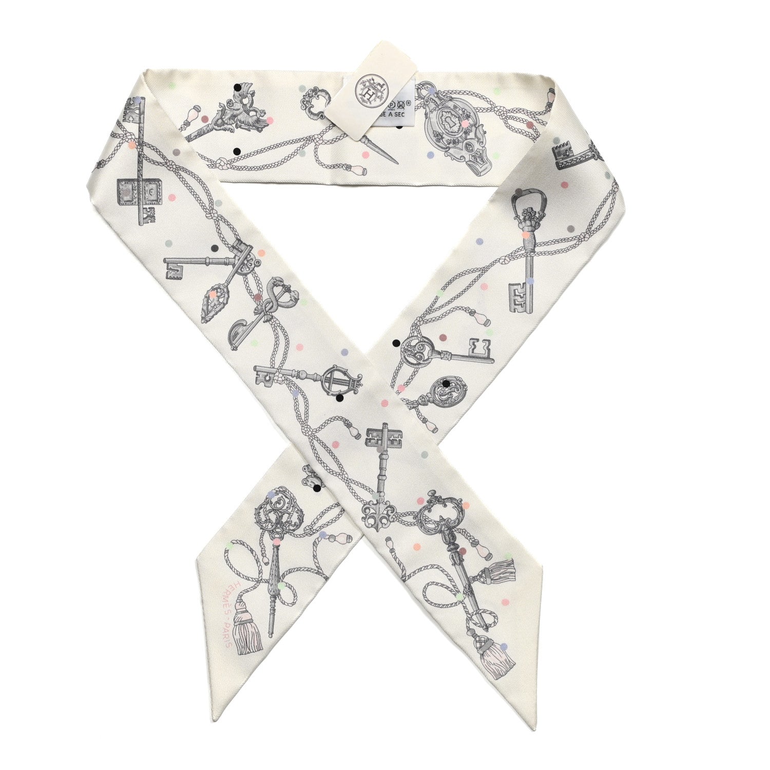 Hermes Silk Les Cles A Pois Twilly White Gris Acier 1 of 5