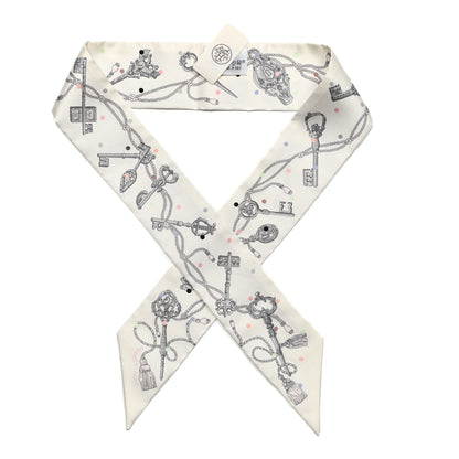 Hermes Silk Les Cles A Pois Twilly White Gris Acier 1 of 5