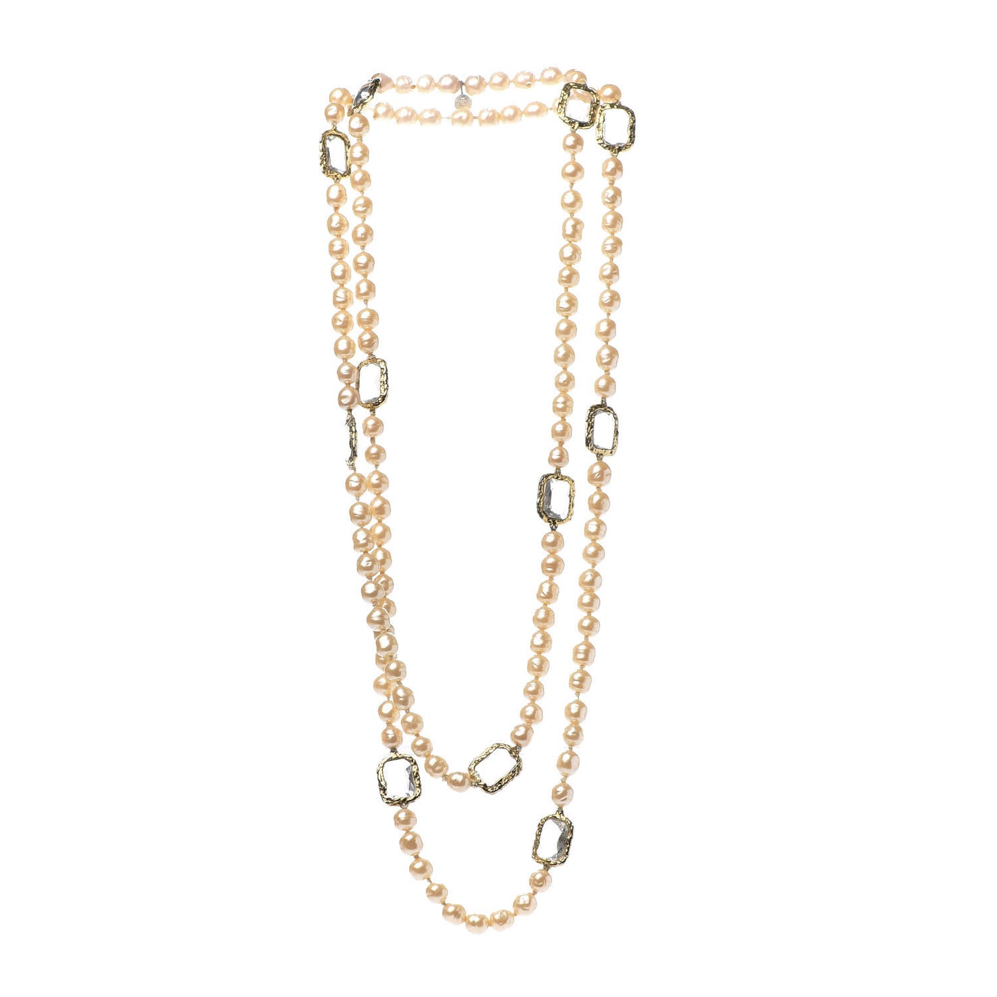 Pearl Swarovski Crystal Chicklet Sautoir Necklace Gold