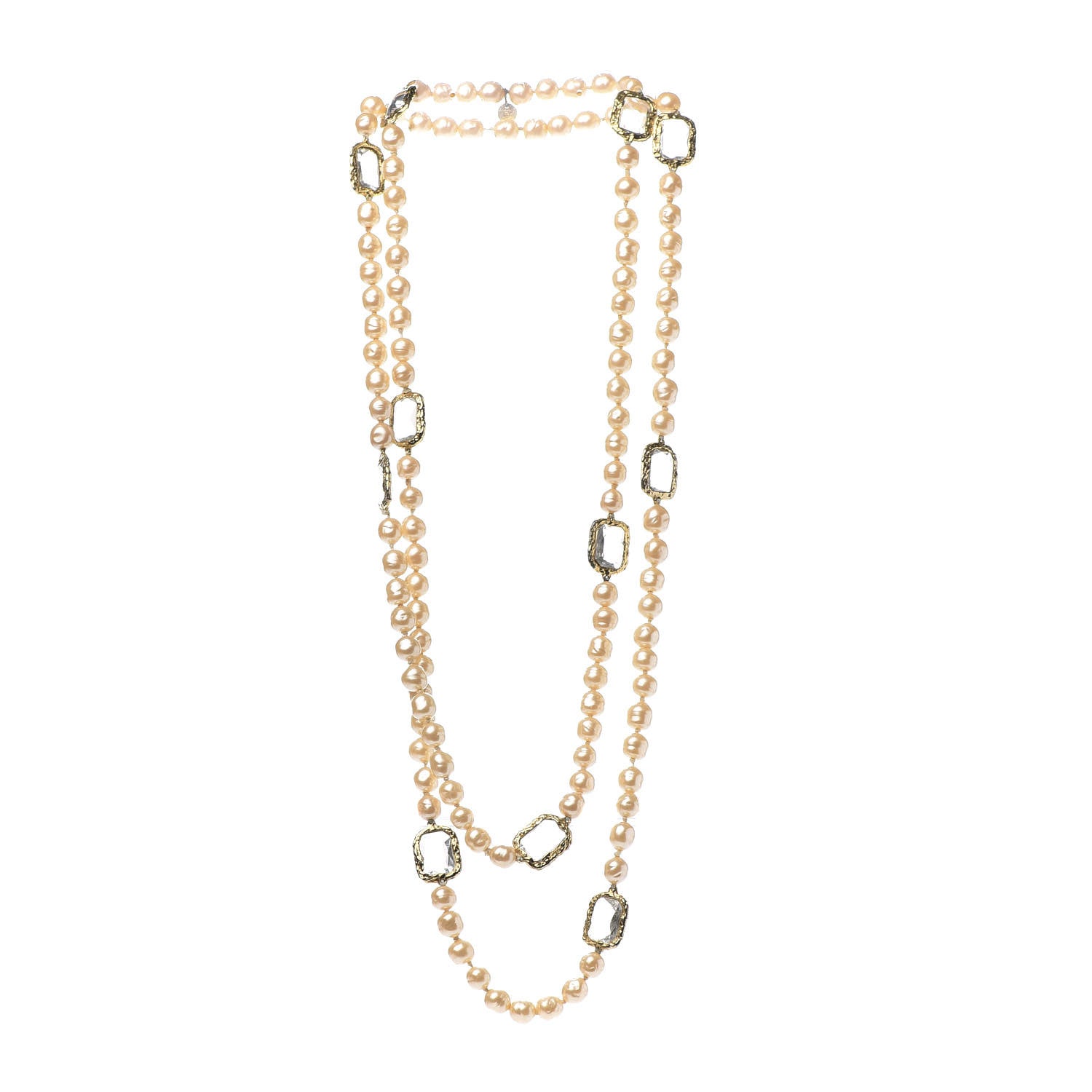Chanel Pearl Swarovski Crystal Chicklet Sautoir Necklace Gold 3 of 9