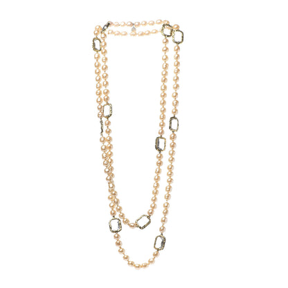 Chanel Pearl Swarovski Crystal Chicklet Sautoir Necklace Gold 3 of 9