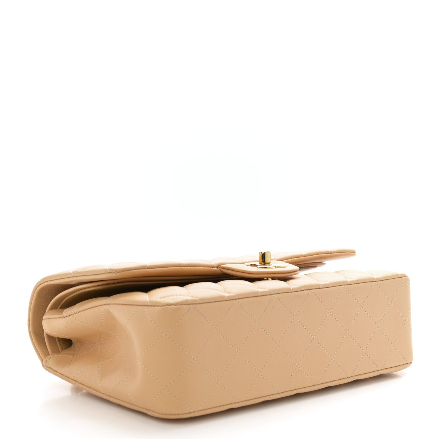 Lambskin Quilted Medium Double Flap Beige