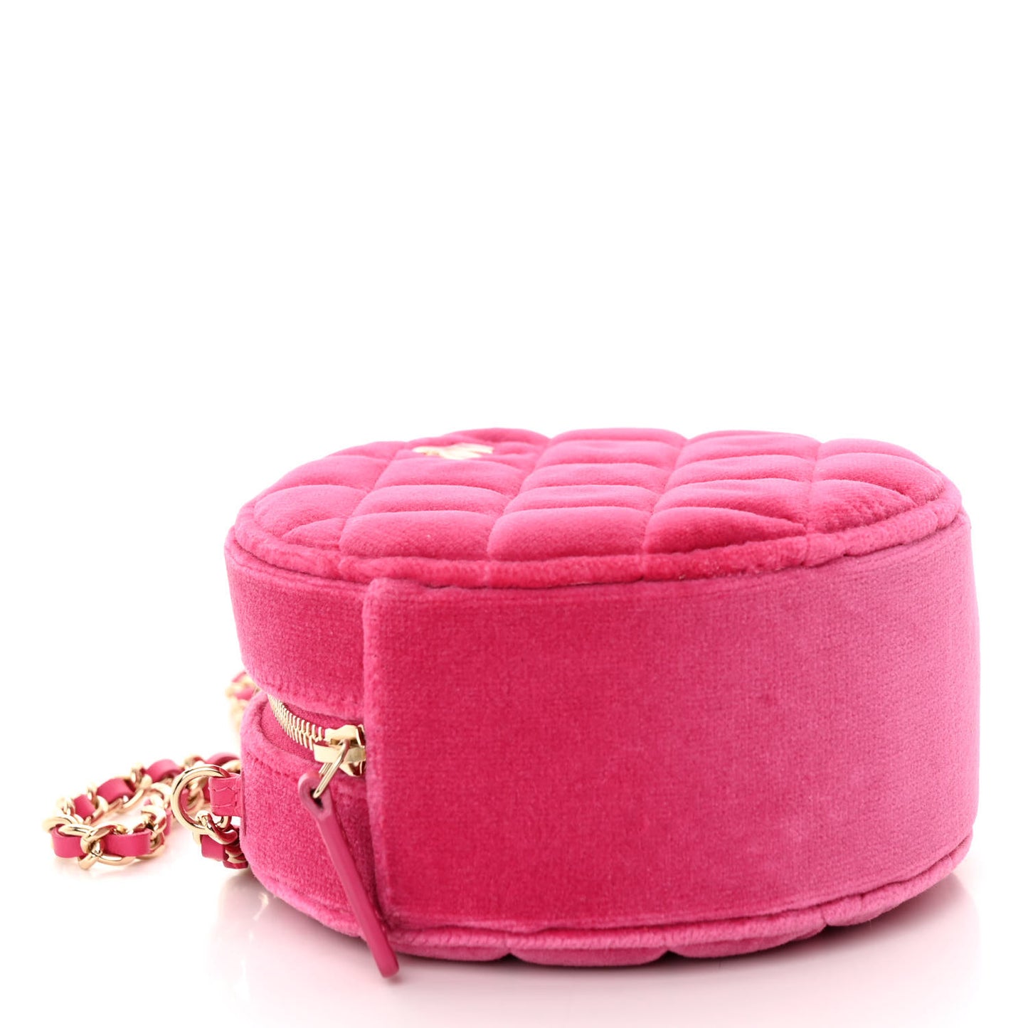 Velvet Round Quilted Pearl Crush Clutch With Chain Pink