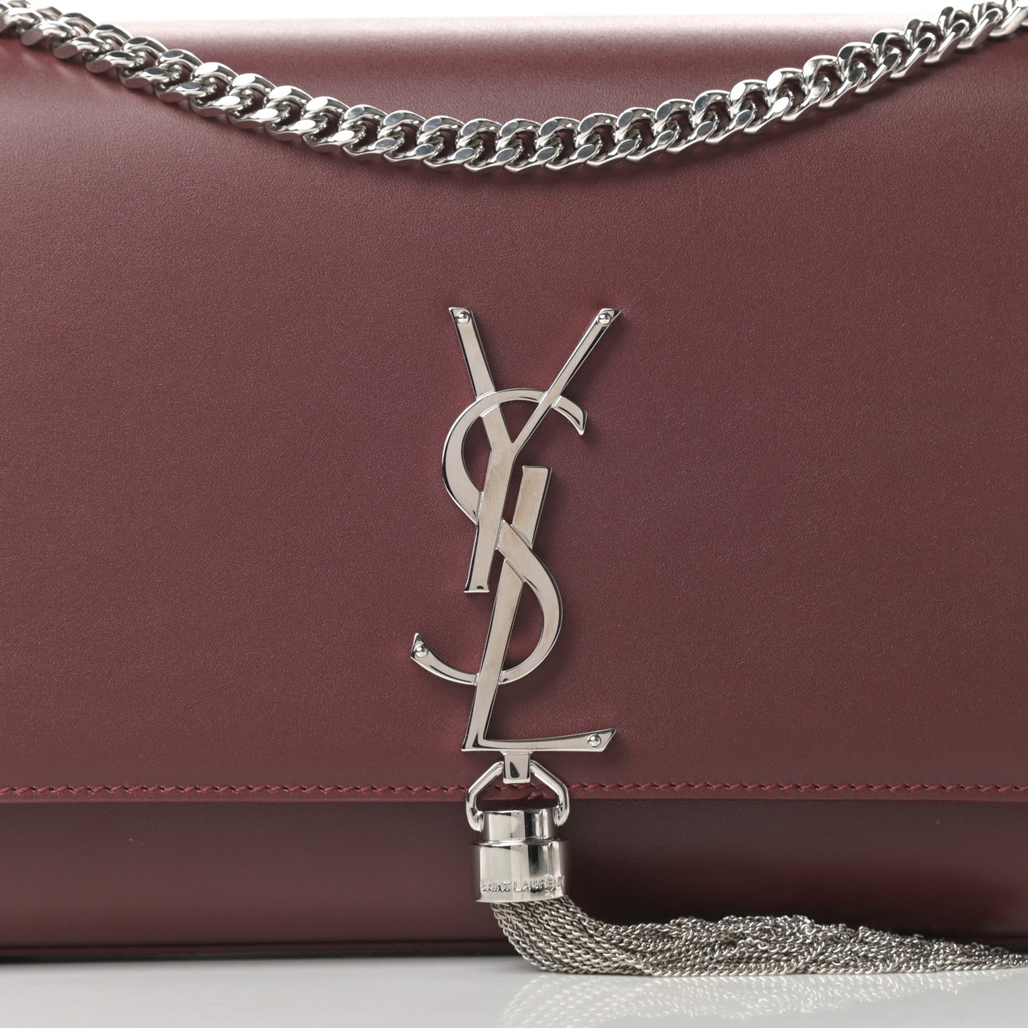 Smooth Calfskin Medium Classic Monogram Kate Tassel Satchel Rouge Legion