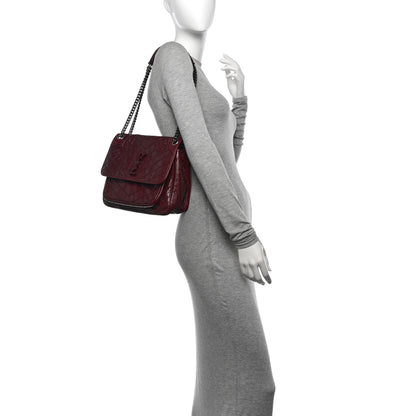 Saint Laurent Crinkled Calfskin Matelasse Monogram Medium Niki Chain Satchel Rouge Legion 2 of 10