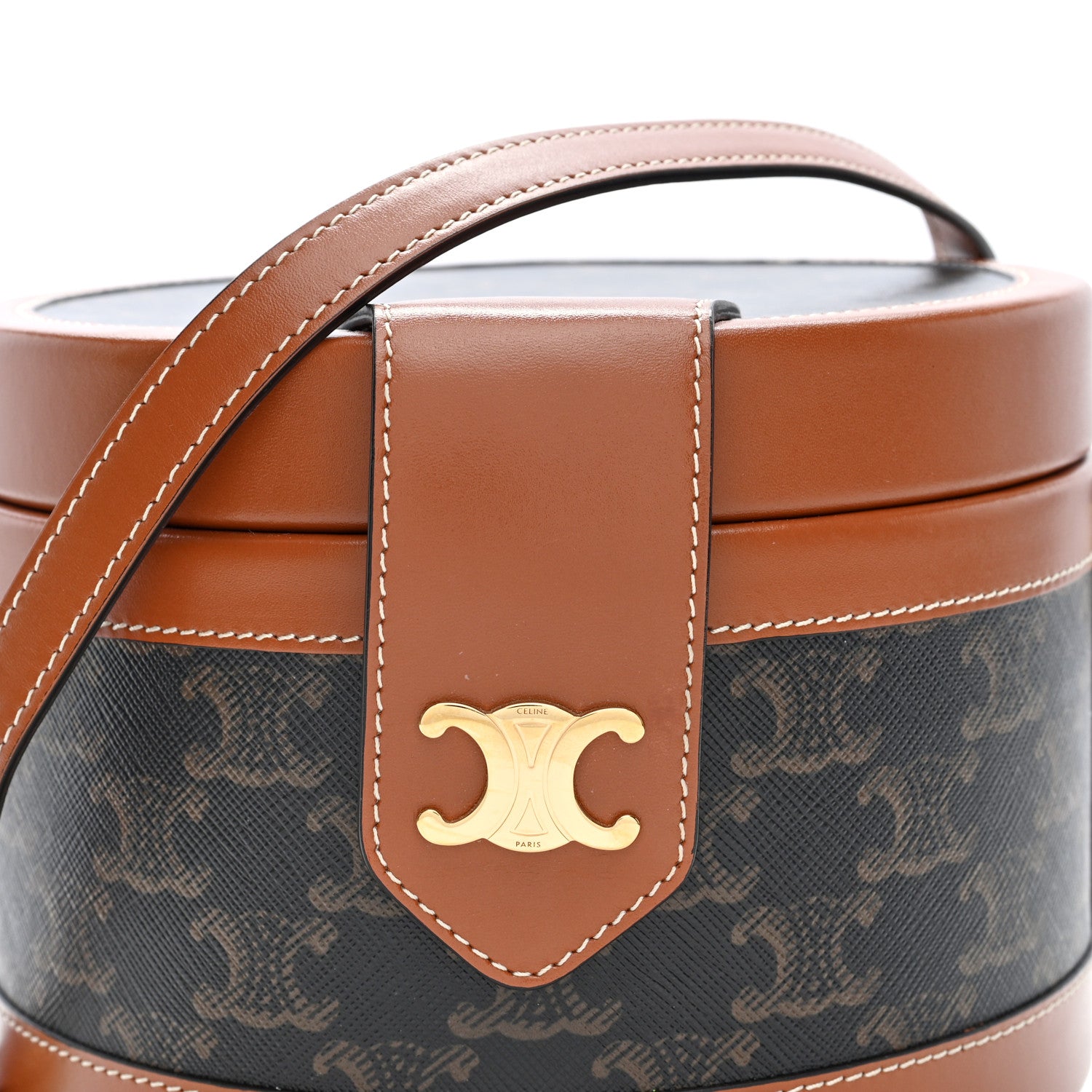 Celine Calfskin Triomphe Canvas Medium Tambour Bag Tan Tan 8 of 10