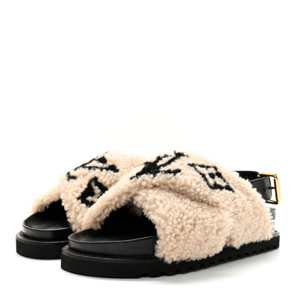 Louis Vuitton Shearling Paseo Sandals 37 Black 3 of 10