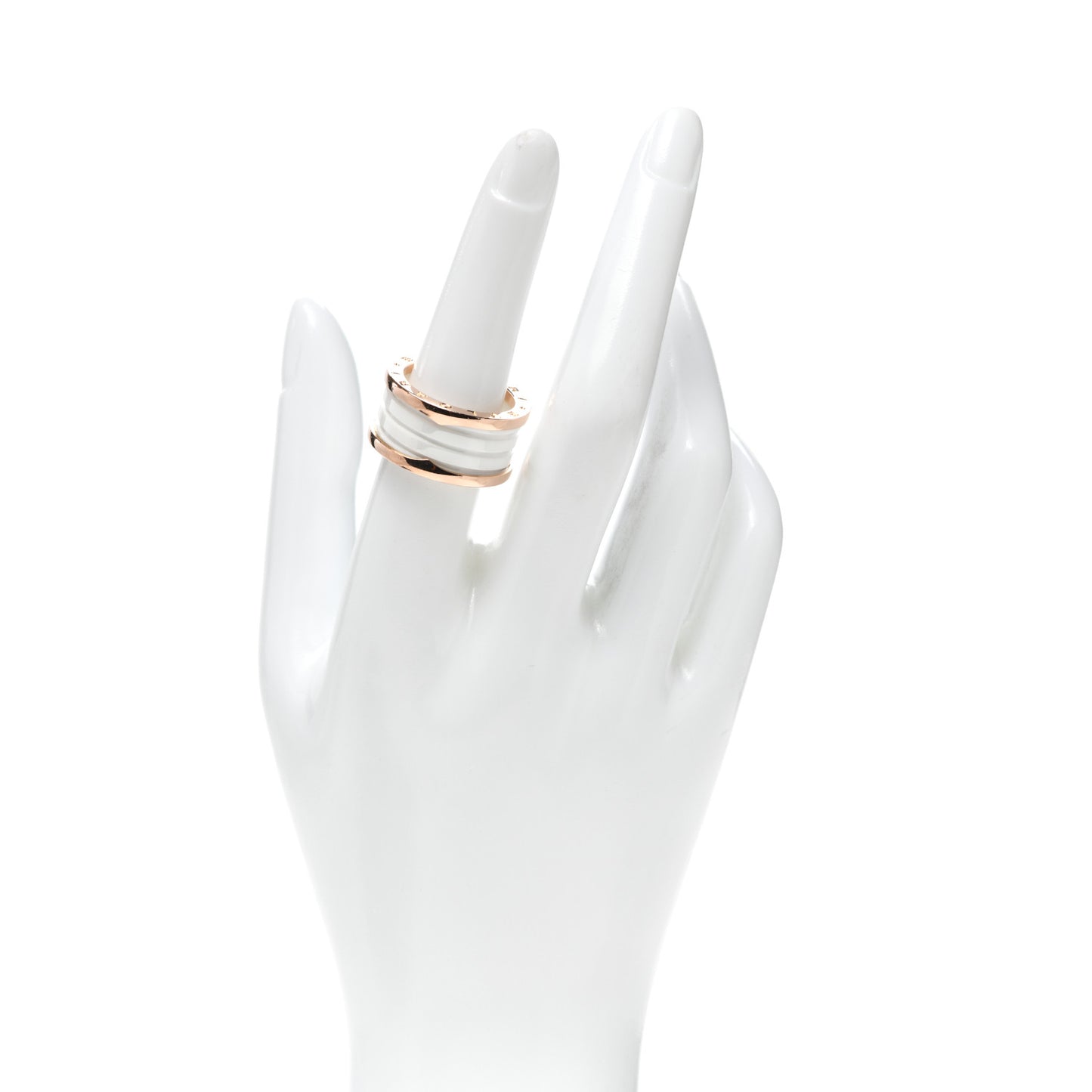 18K Rose Gold White Ceramic B.Zero1 Four-Band Ring 57 8