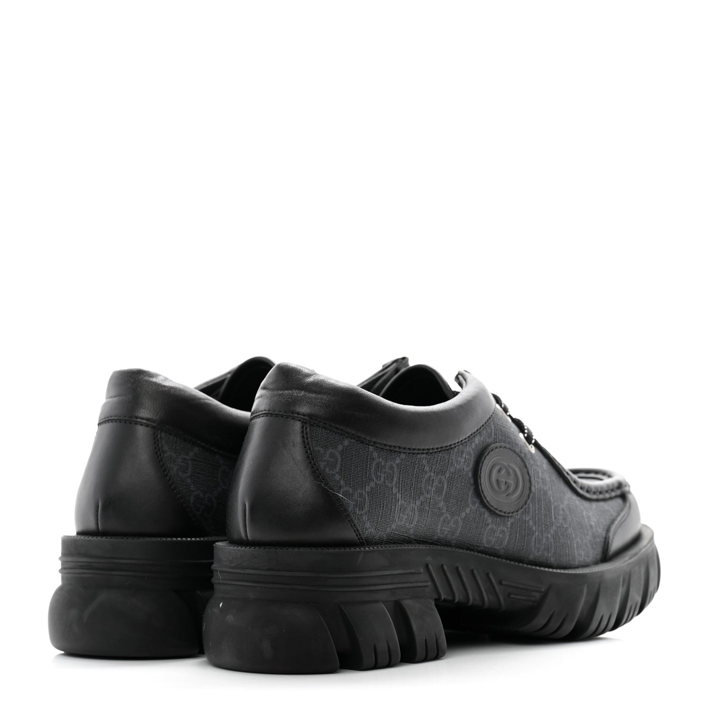 GG Supreme Monogram Quebec Calfskin Retro Interlocking G Mens Platform Derby Loafers 8.5 Black