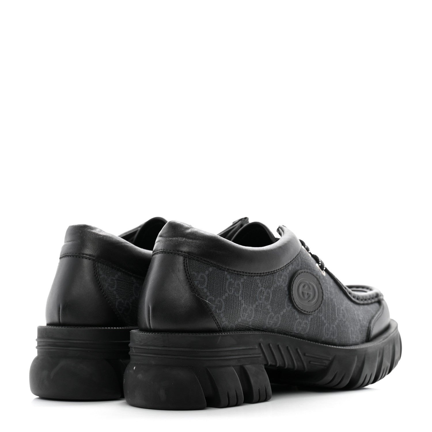 Gucci GG Supreme Monogram Quebec Calfskin Retro Interlocking G Mens Platform Derby Loafers 8.5 Black 4 of 11