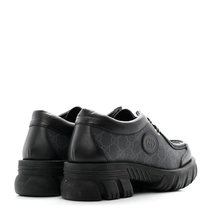 Gucci GG Supreme Monogram Quebec Calfskin Retro Interlocking G Mens Platform Derby Loafers 8.5 Black 4 of 11