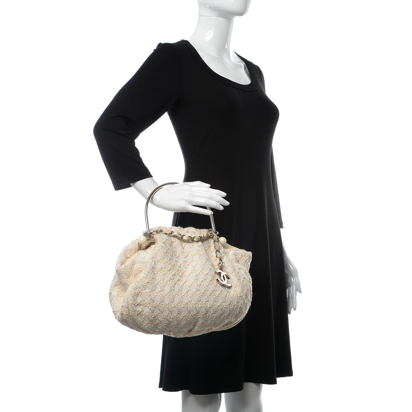 Tweed Boucle Knitting Bag Ivory