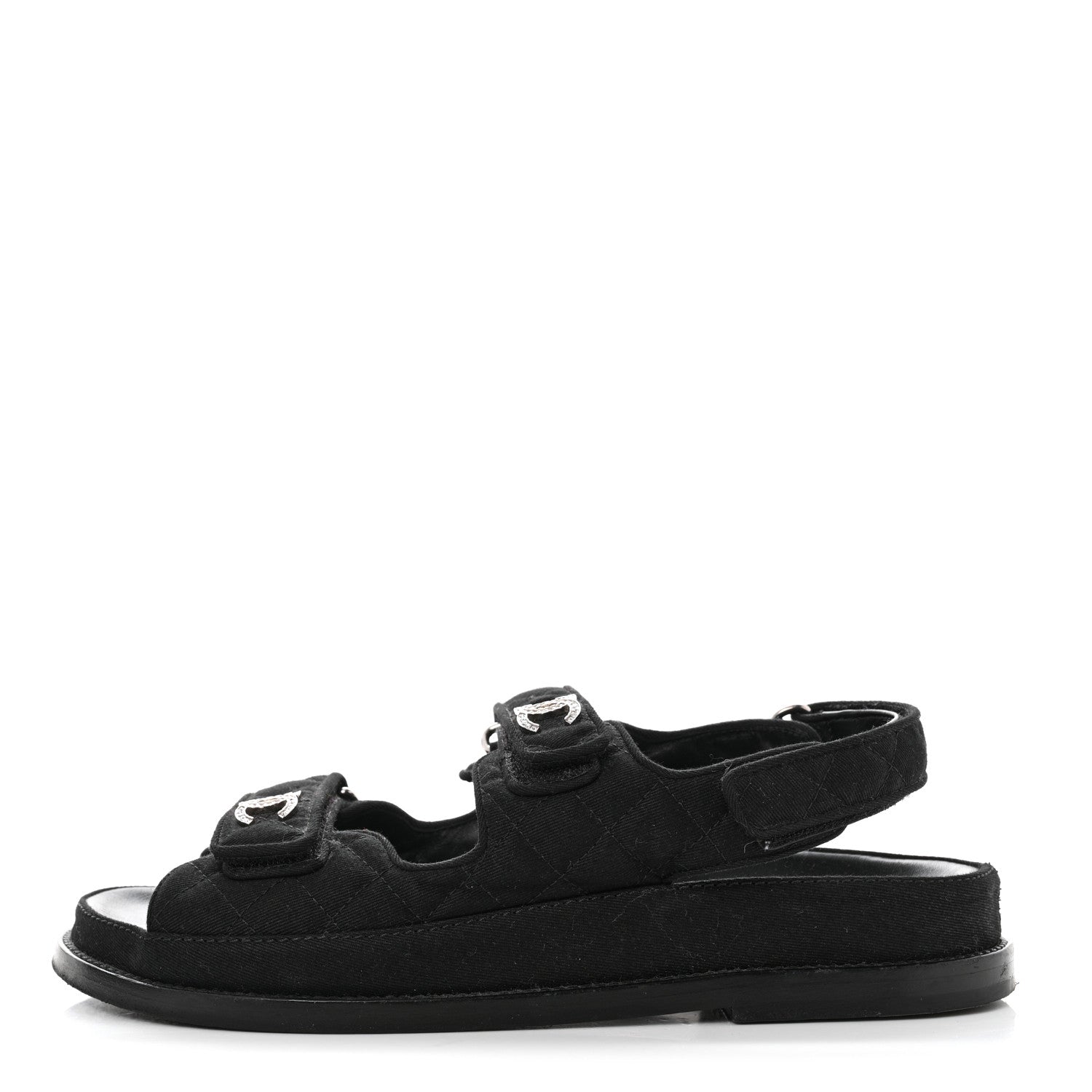 Chanel Mixed Fibers Velcro Dad Sandals 38 Black 1 of 8