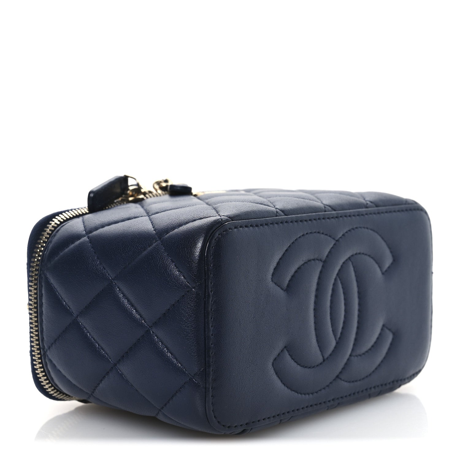Chanel Lambskin Quilted Small Charming Top Handle Vanity Case With Chain Navy Blue 4 of 12