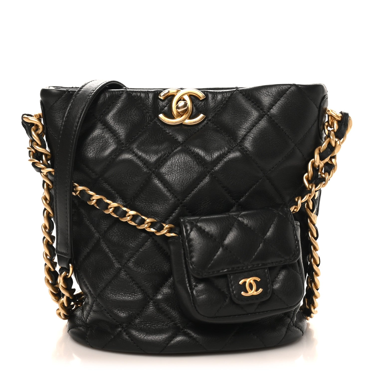 Chanel Calfskin Quilted Small CC Chain Bucket Black 1 of 10