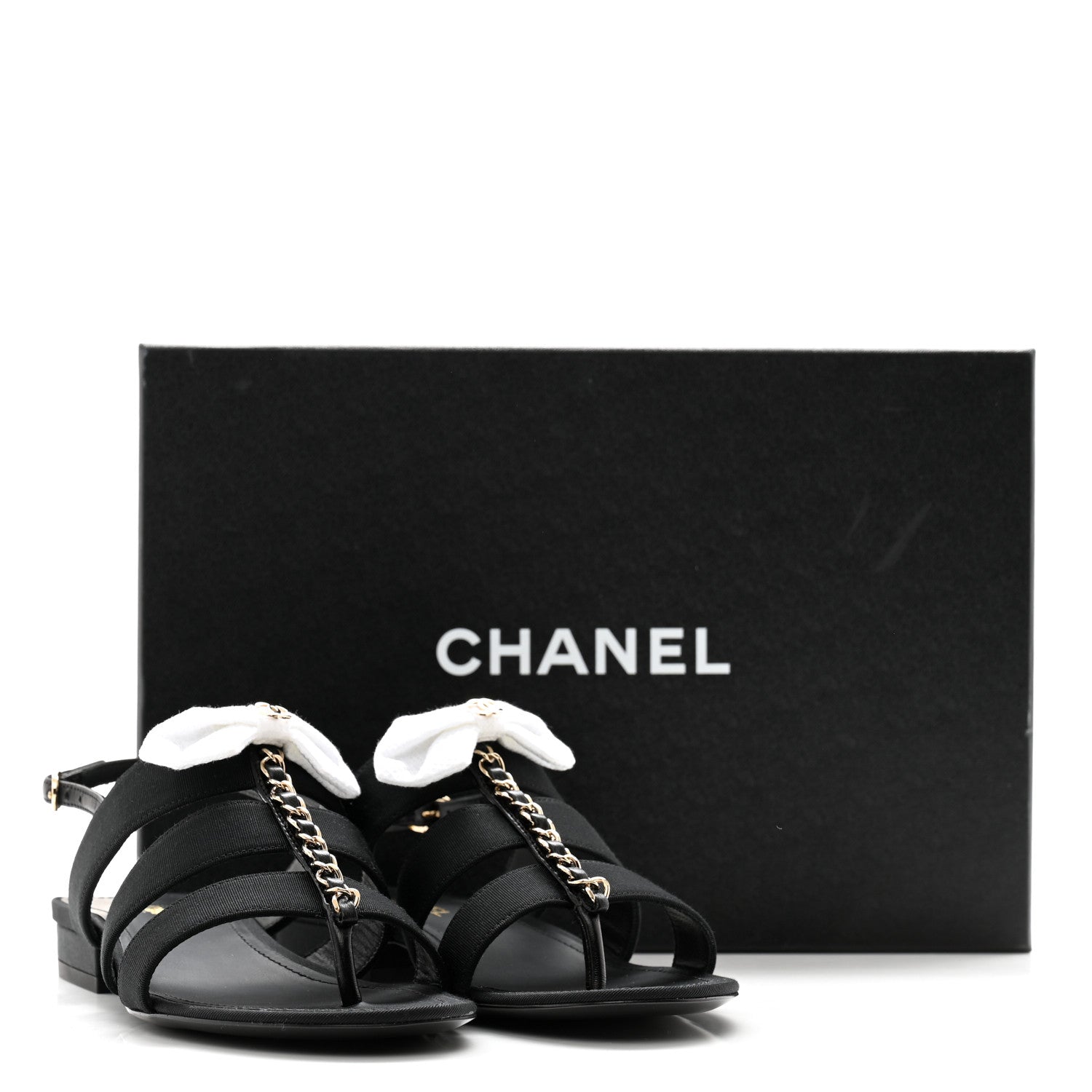 Chanel Grosgrain Chain CC Logo Bow Sandals 35.5 Black 13 of 13