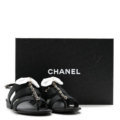 Chanel Grosgrain Chain CC Logo Bow Sandals 35.5 Black 13 of 13