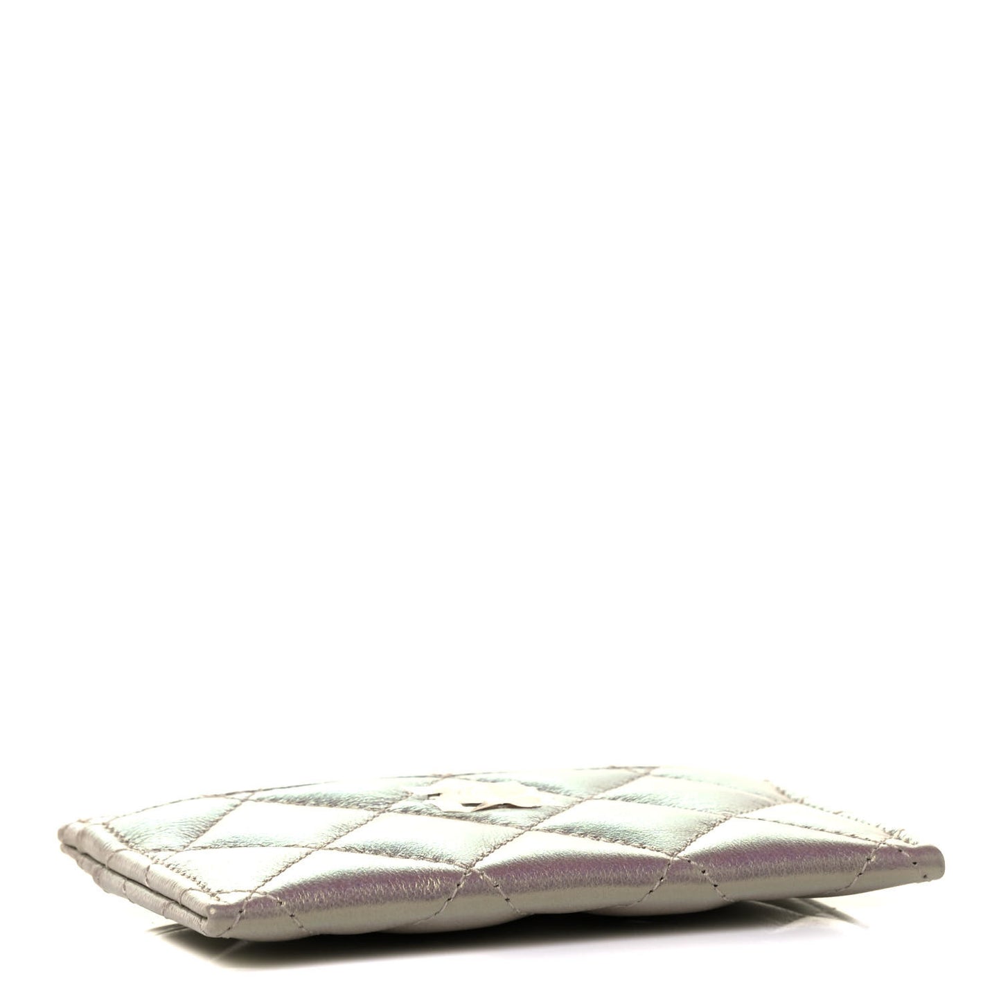 Iridescent Lambskin Quilted Card Holder Ivory