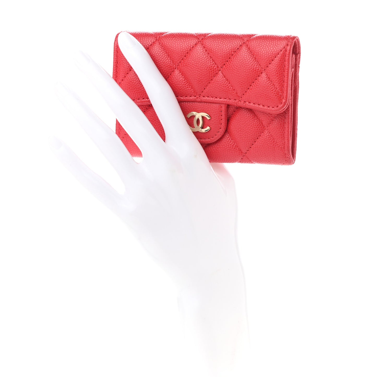 Caviar Quilted Flap Card Holder Wallet Red