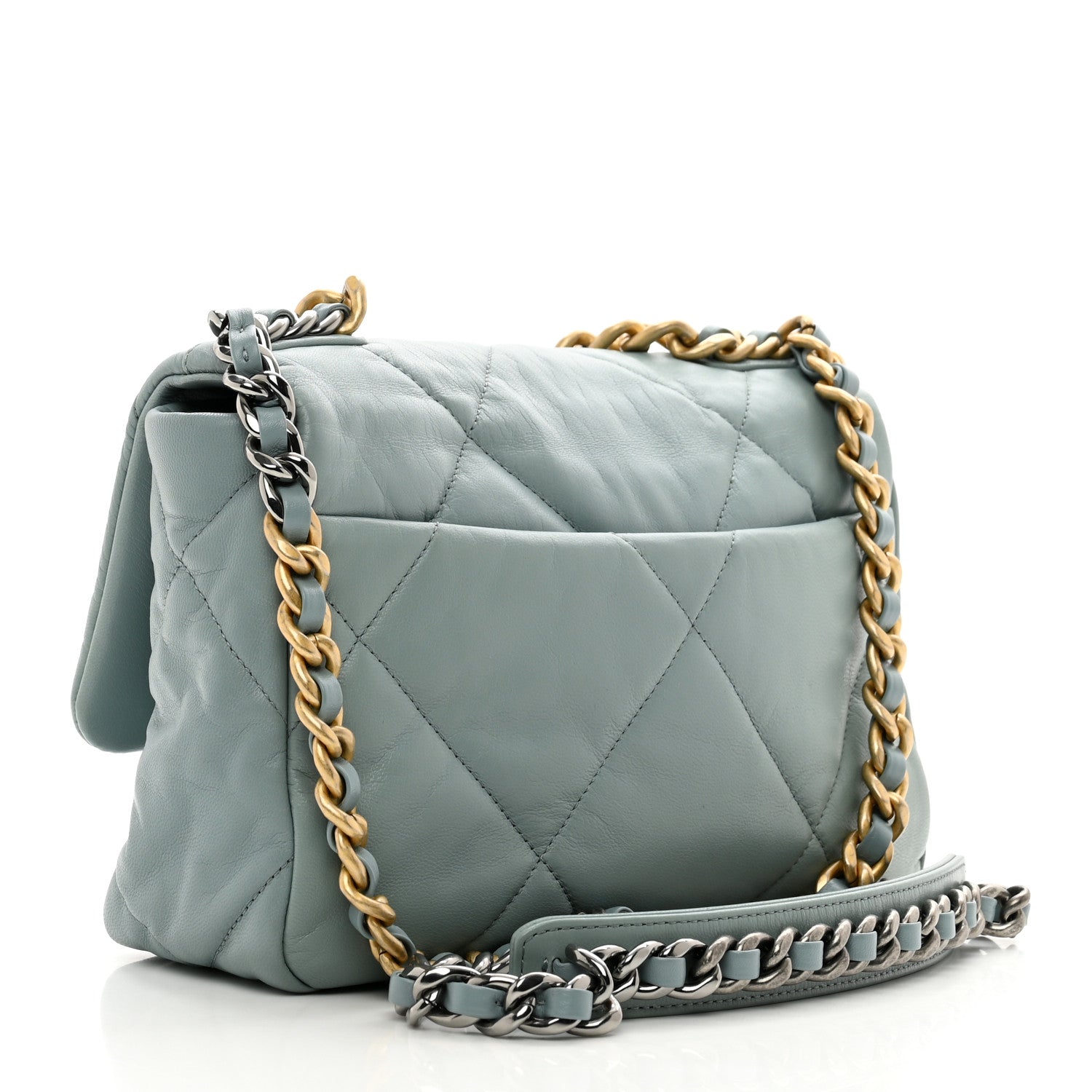 Chanel Goatskin Quilted Medium Chanel 19 Flap Light Green 3 of 10