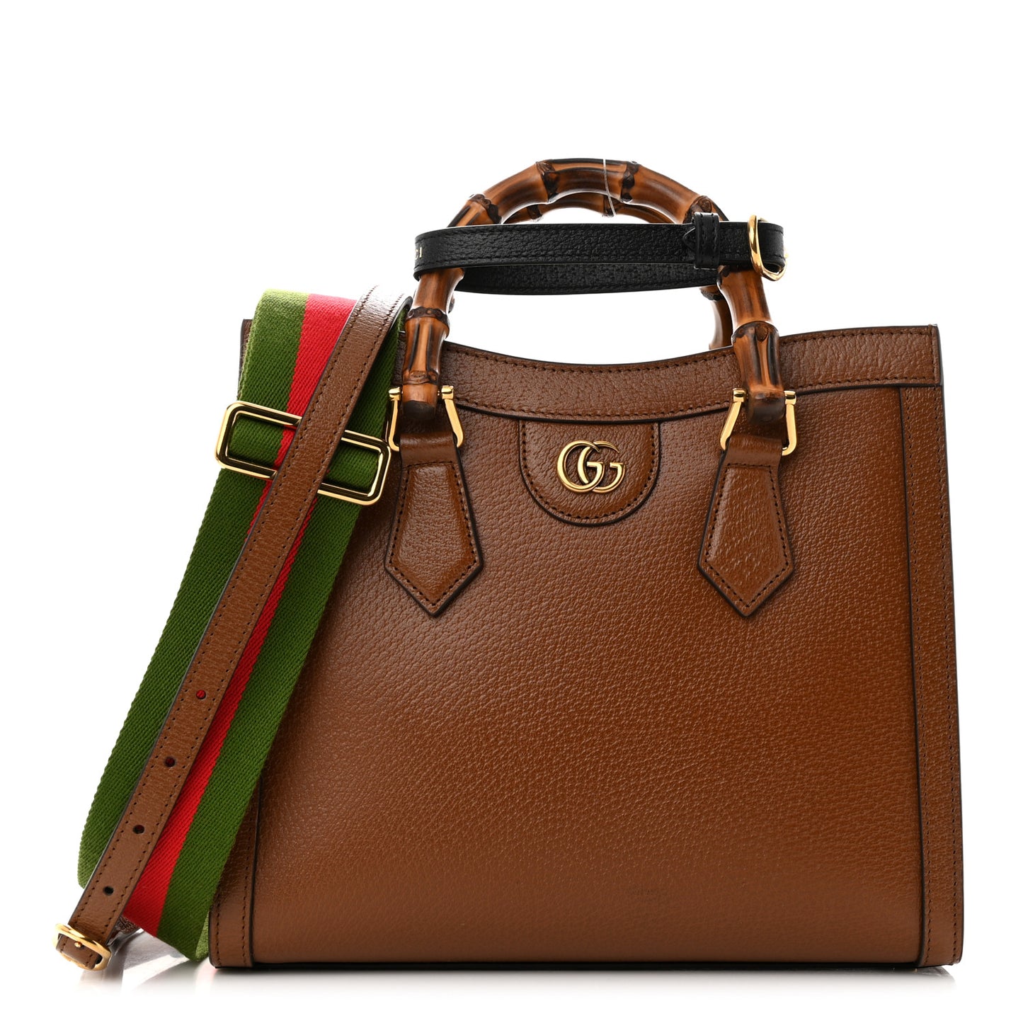 Textured Dollar Calfskin Web Small Diana Tote Bag Cuir Black
