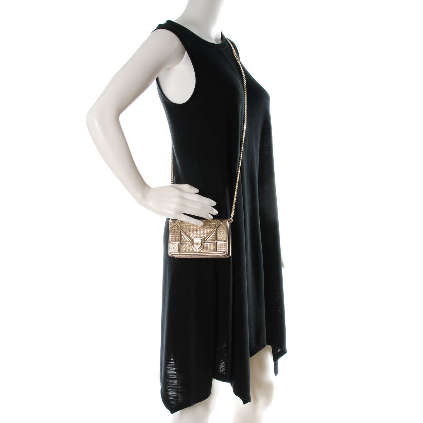 Metallic Patent Micro-Cannage Baby Diorama Flap Bag Gold