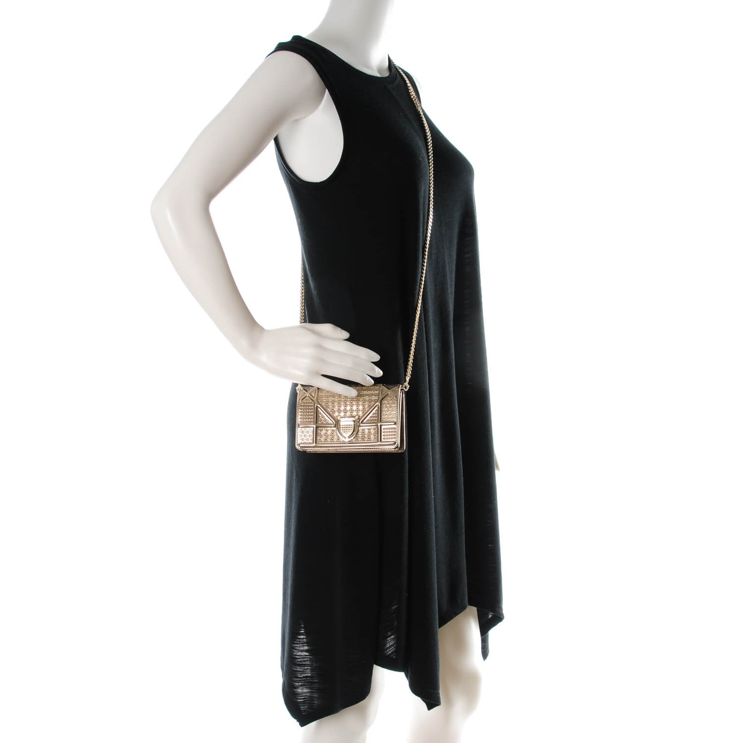Christian Dior Metallic Patent Micro-Cannage Baby Diorama Flap Bag Gold 2 of 6
