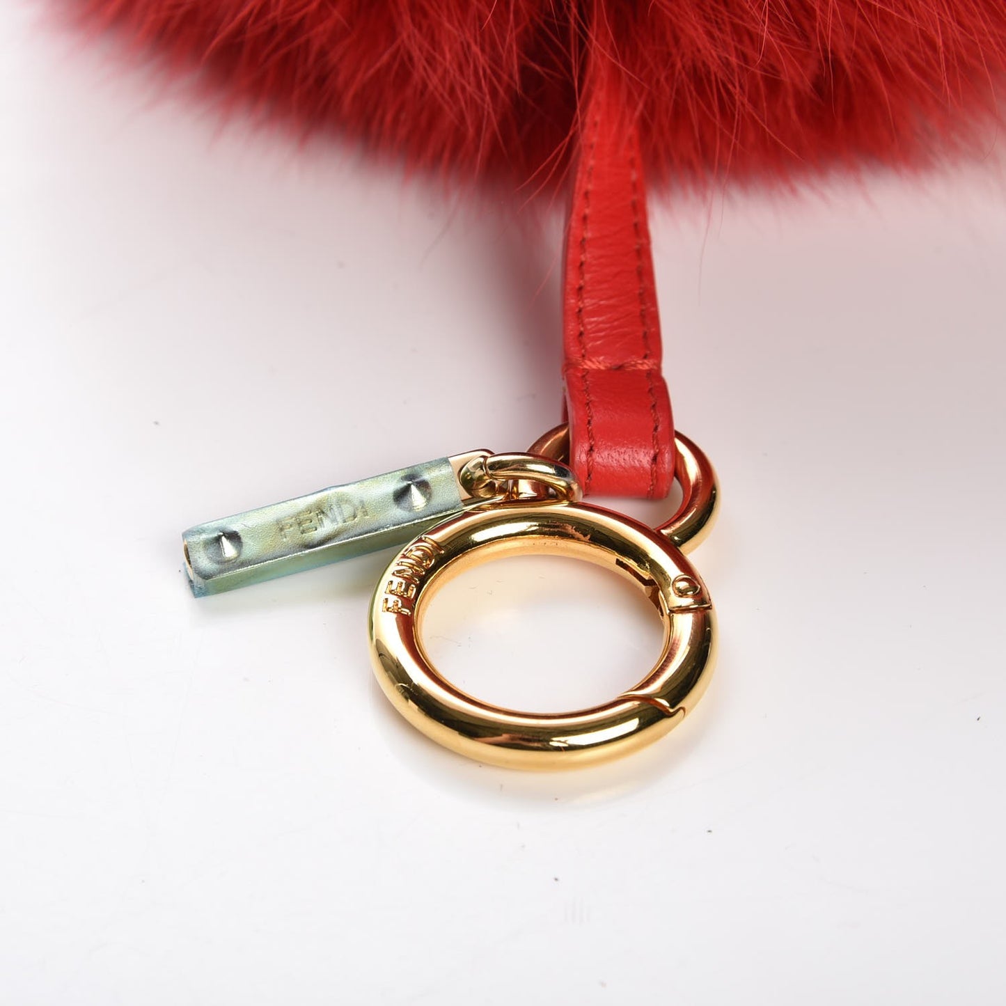 Fox Fur Shiny Nappa Heart Pom Pom Bag Charm Rosso Rosa