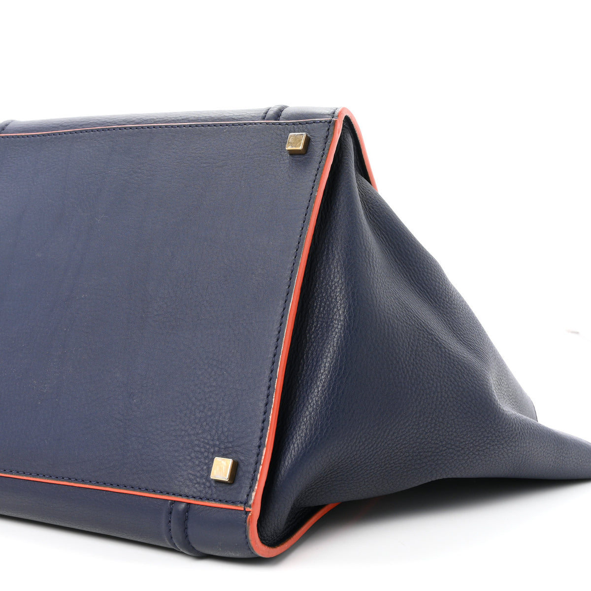 Celine Drummed Leather Medium Phantom Luggage Royal Blue Orange Trim 10 of 11