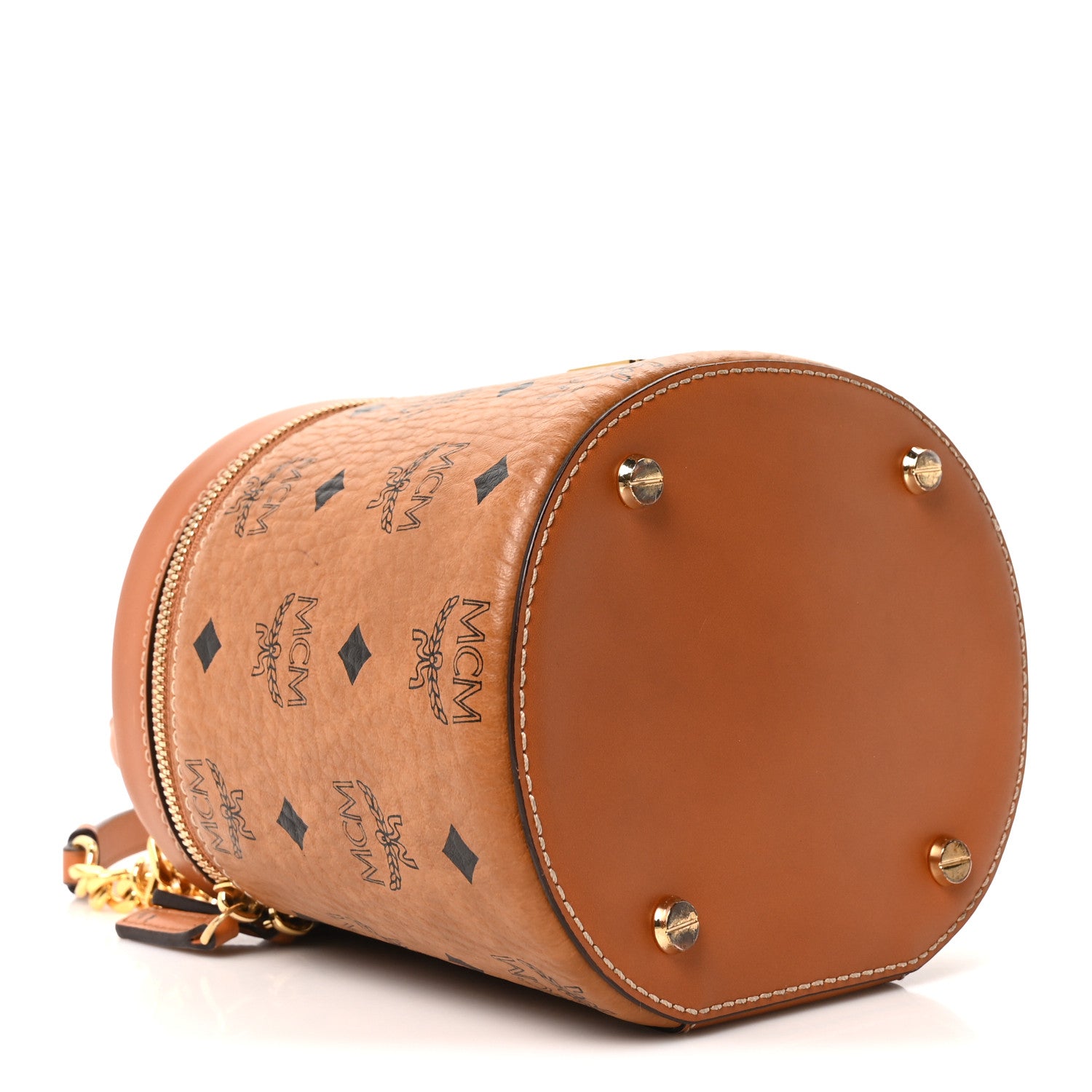 MCM Visetos Small Cylinder Crossbody Bag Cognac 1816486 – FASHIONPHILE