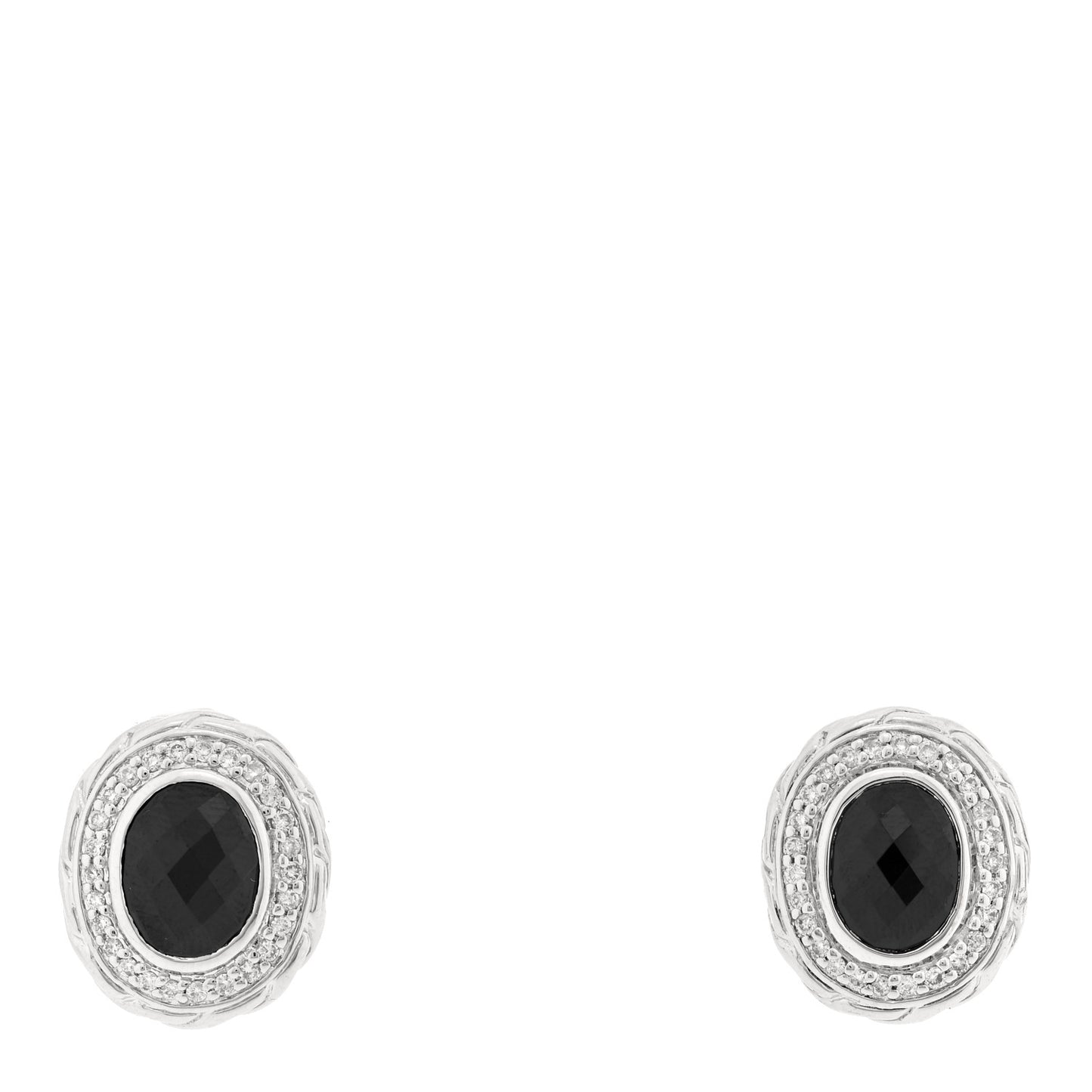 Sterling Silver Diamond Black Onyx Classic Chain Oval Earrings