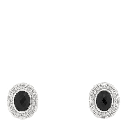 John Hardy Sterling Silver Diamond Black Onyx Classic Chain Oval Earrings 1 of 4