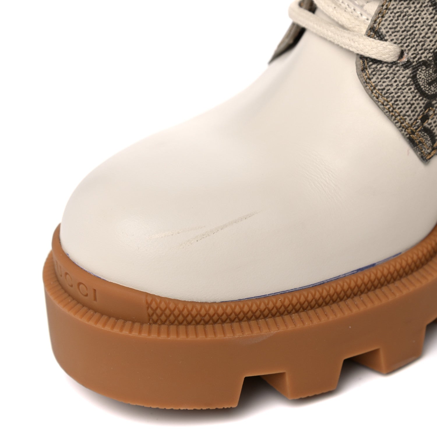 Gucci Calfskin GG Supreme Monogram Nappa Quilted Lace Up Ankle Boots 39 Mystic White Beige 8 of 14